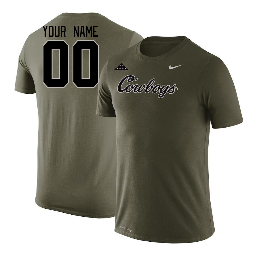 Custom Oklahoma State Cowboys Name And Number College Tshirt-Olive